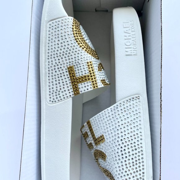 Michael Kors Gilmore slides White and Gold - Picture 9 of 9